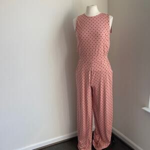 NEW YORK AND COMPANY JUMPSUIT Womens Sz Medium Pink Polka Dot Open Back